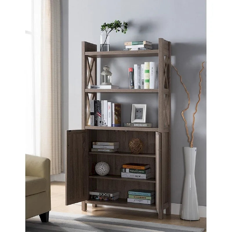 Antique Wooden Crosshatch Display Cabinet, Home Storage Cabinet Two Shelves, Two Door for Living Room, Entryway, Bedroom