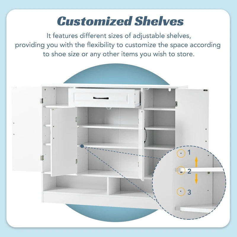 Sleek and Modern Shoe Cabinet with Adjustable Shelves, Minimalist Shoe Storage Organizer with Sturdy Top Surface