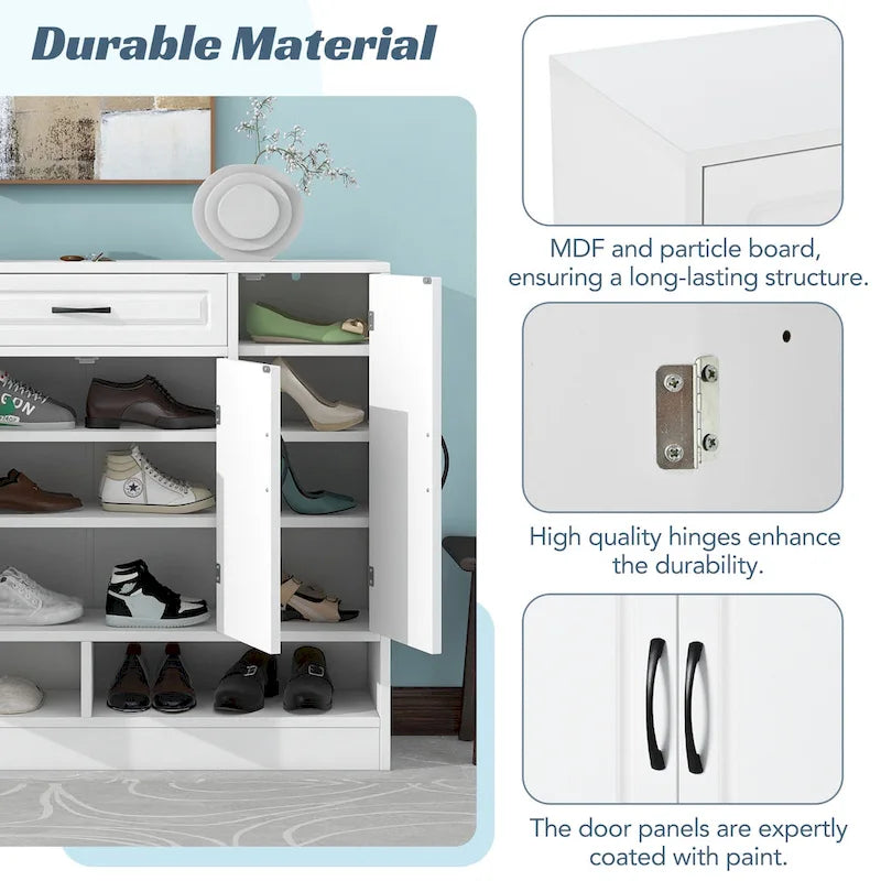 Sleek and Modern Shoe Cabinet with Adjustable Shelves, Minimalist Shoe Storage Organizer with Sturdy Top Surface