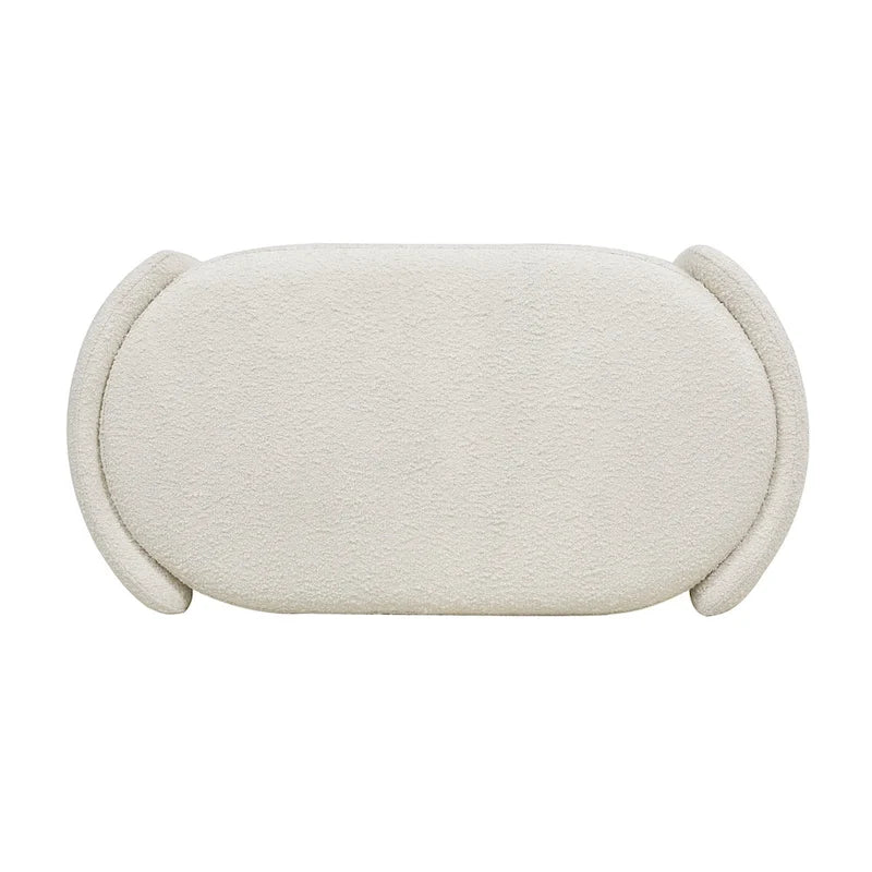 Ivory White Boucle Sherpa Upholstered Oval Storage Bench - 43W x 21D x 18.5H