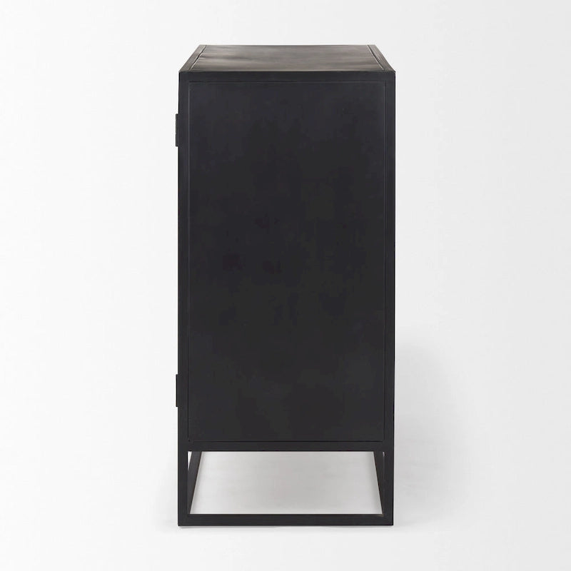 Dark Brown Solid Wood Accent Cabinet with Black Metal Frame