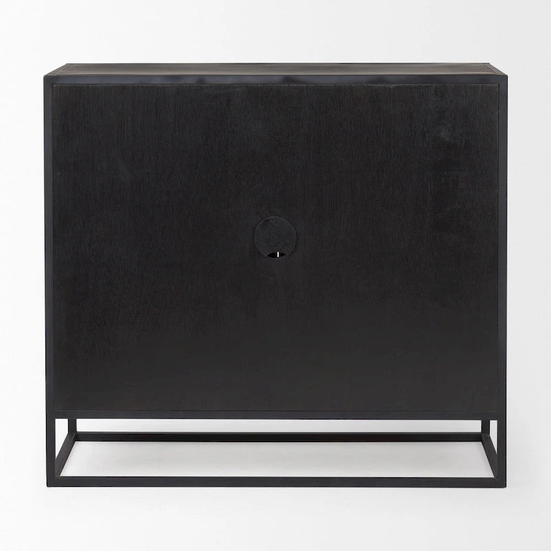 Dark Brown Solid Wood Accent Cabinet with Black Metal Frame
