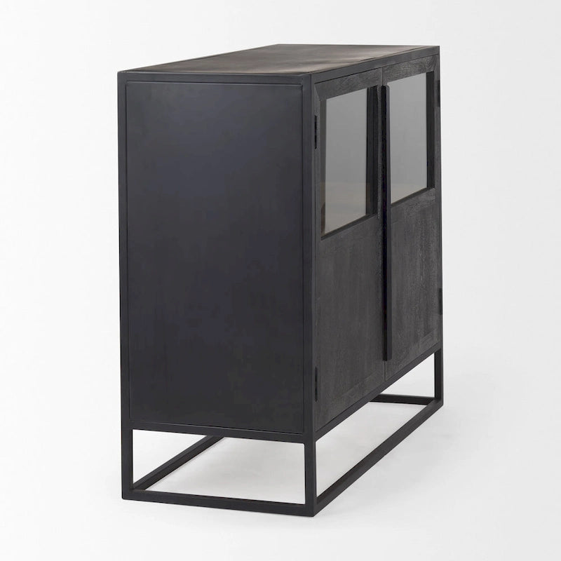 Dark Brown Solid Wood Accent Cabinet with Black Metal Frame