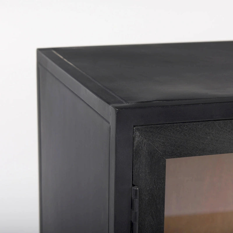 Dark Brown Solid Wood Accent Cabinet with Black Metal Frame