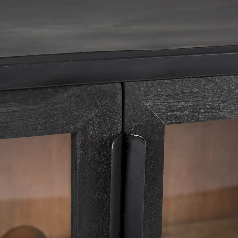 Dark Brown Solid Wood Accent Cabinet with Black Metal Frame
