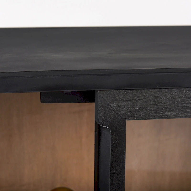 Dark Brown Solid Wood Accent Cabinet with Black Metal Frame