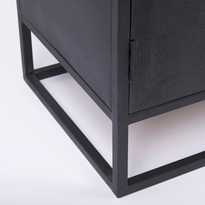 Dark Brown Solid Wood Accent Cabinet with Black Metal Frame