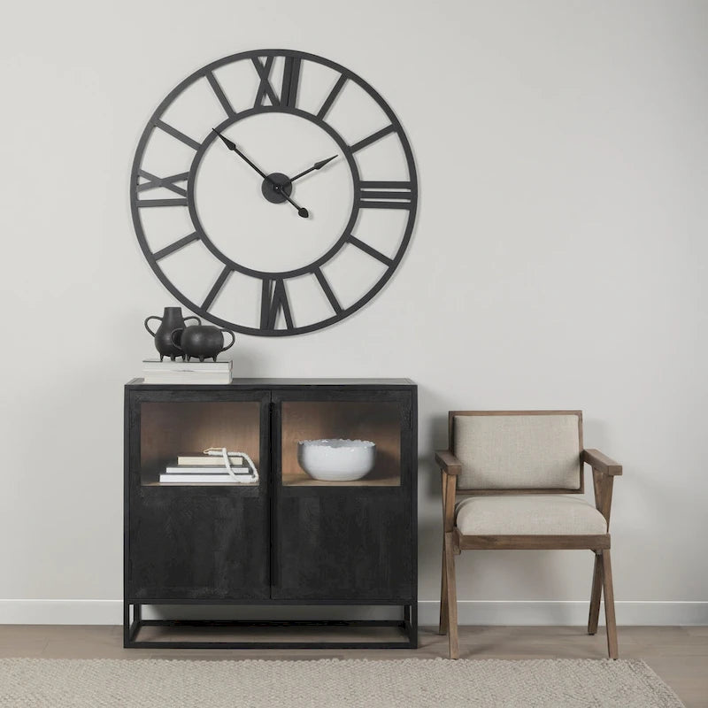 Dark Brown Solid Wood Accent Cabinet with Black Metal Frame