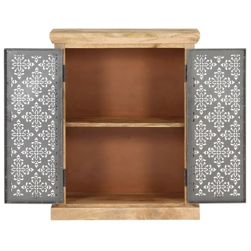 Solid Mango Wood Sideboard with Steel Doors - 23.6x13.8x29.5