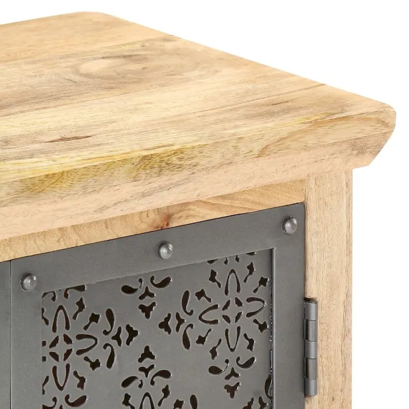 Solid Mango Wood Sideboard with Steel Doors - 23.6x13.8x29.5