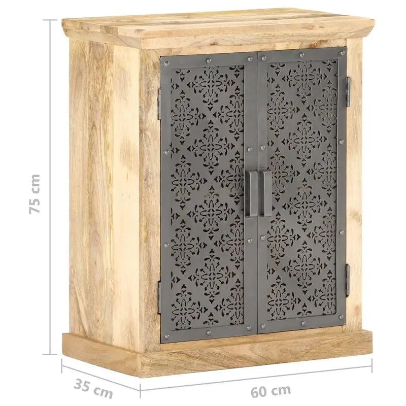 Solid Mango Wood Sideboard with Steel Doors - 23.6x13.8x29.5