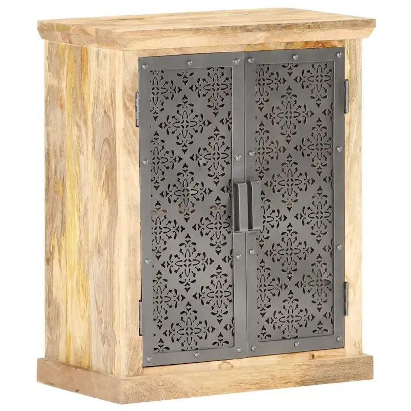Solid Mango Wood Sideboard with Steel Doors - 23.6x13.8x29.5