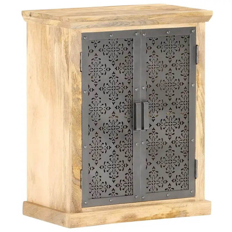 Solid Mango Wood Sideboard with Steel Doors - 23.6x13.8x29.5