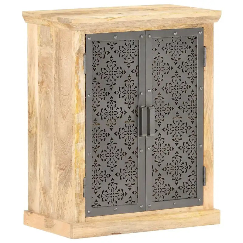 Solid Mango Wood Sideboard with Steel Doors - 23.6x13.8x29.5