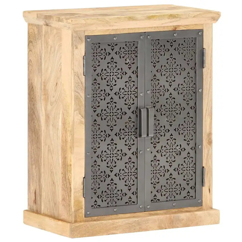 Solid Mango Wood Sideboard with Steel Doors - 23.6x13.8x29.5