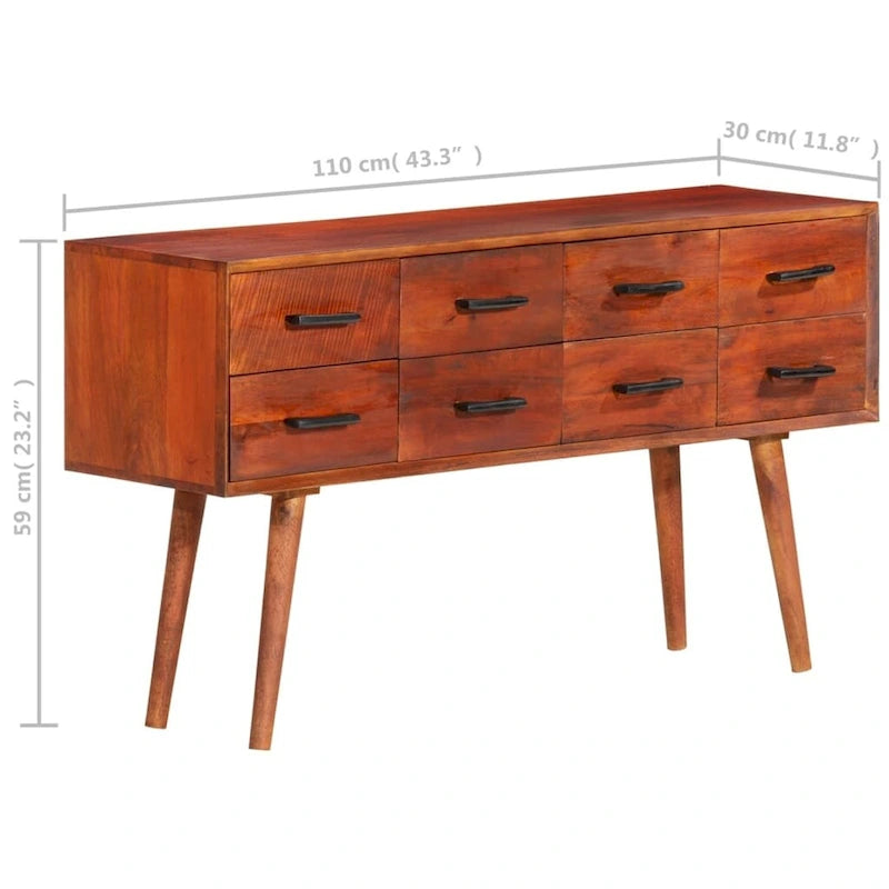 Solid Mango Wood Sideboard with 8 Drawers - 43.3x11.8x23.2