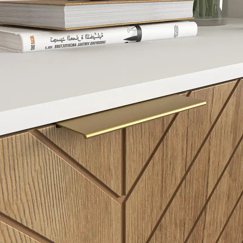 White and Gold Storage Cabinet with 2 Doors, Modern Sideboard Cabinet, Kitchen Buffet with Sideboard Buffet for Living Room