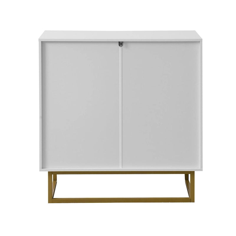 White and Gold Storage Cabinet with 2 Doors, Modern Sideboard Cabinet, Kitchen Buffet with Sideboard Buffet for Living Room