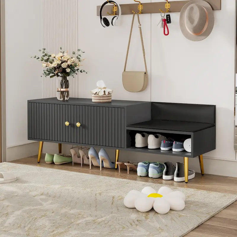 Modern Shoe Storage Bench with Hidden Storage and Upholstered Cushions for Bedside, Living Room and Entryway