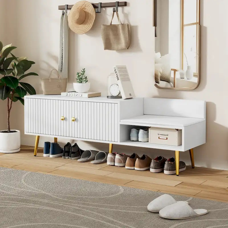 Modern Shoe Storage Bench with Hidden Storage and Upholstered Cushions for Bedside, Living Room and Entryway