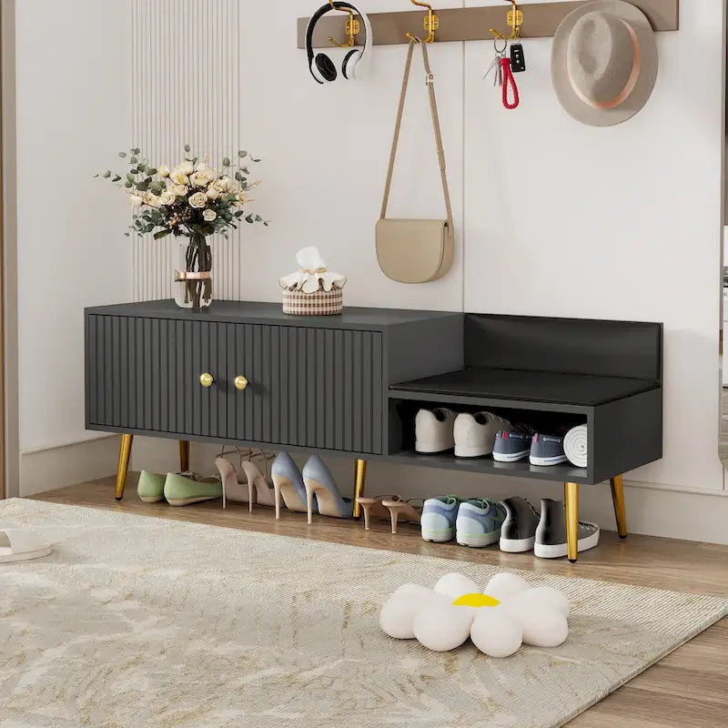 Modern Shoe Storage Bench with Hidden Storage and Upholstered Cushions for Bedside, Living Room and Entryway