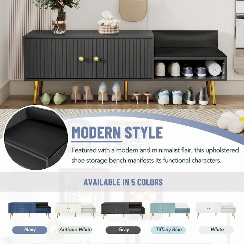 Modern Shoe Storage Bench with Hidden Storage and Upholstered Cushions for Bedside, Living Room and Entryway