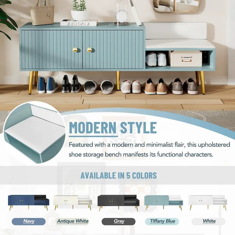 Modern Shoe Storage Bench with Hidden Storage and Upholstered Cushions for Bedside, Living Room and Entryway