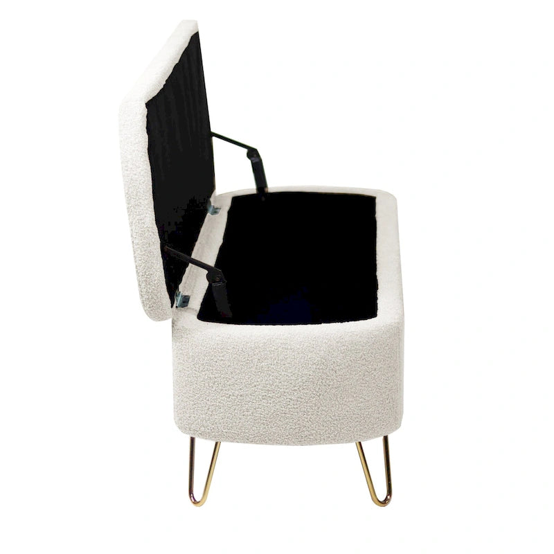 Upholster Storage Ottoman Bench with Faux Fur - 39.37L x 15.75W x 15.5H