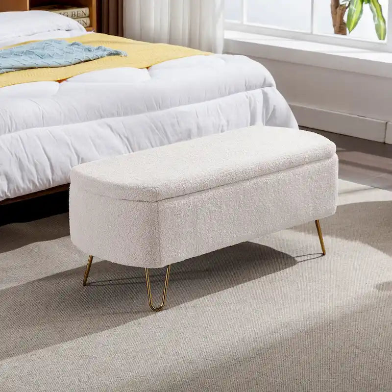 Upholster Storage Ottoman Bench with Faux Fur - 39.37L x 15.75W x 15.5H