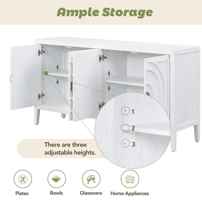 Retro Circular Groove Design Sideboard with Round Metal Door Handle