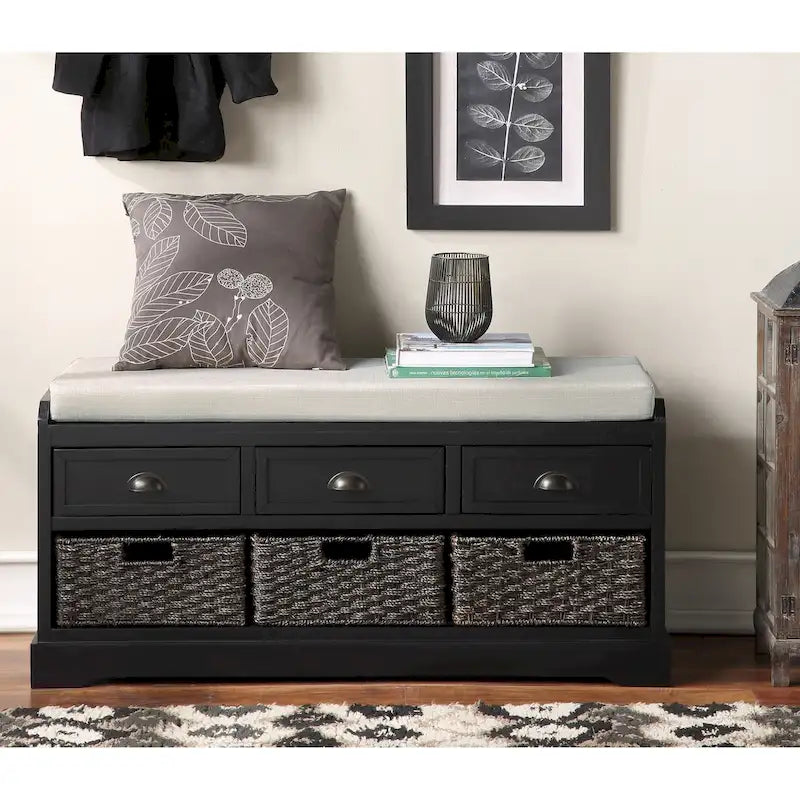 Wood Storage Bench with 3 Drawers and 3 Baskets