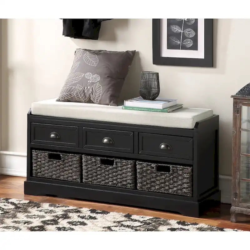 Wood Storage Bench with 3 Drawers and 3 Baskets
