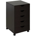 5-Drawer File Cabinet Storage Organizer with Wheels, Brown