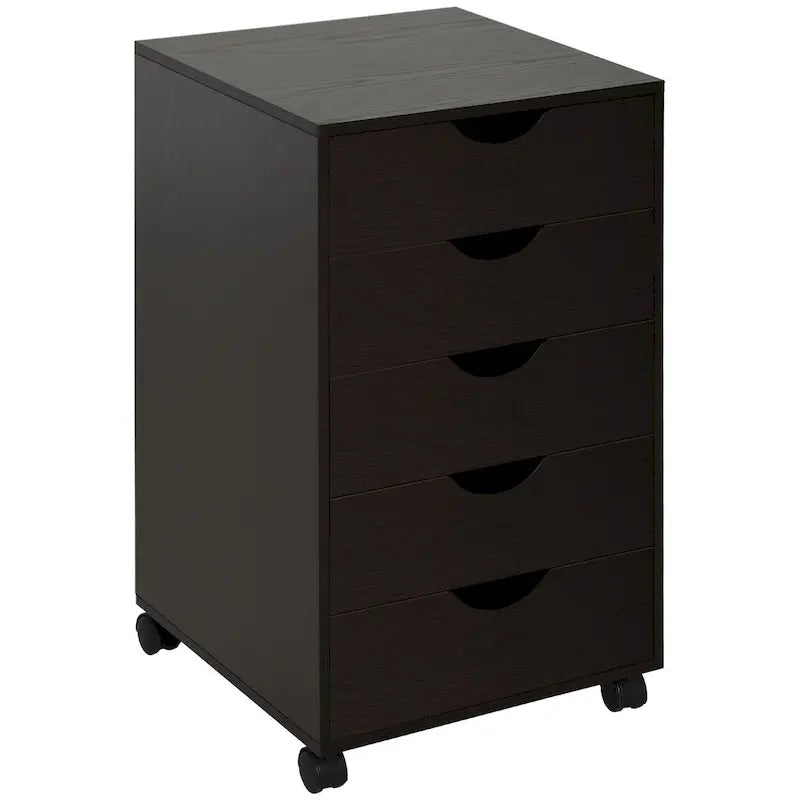 5-Drawer File Cabinet Storage Organizer with Wheels, Brown