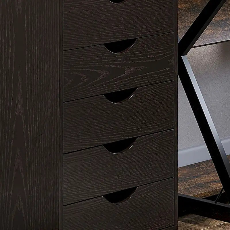 5-Drawer File Cabinet Storage Organizer with Wheels, Brown