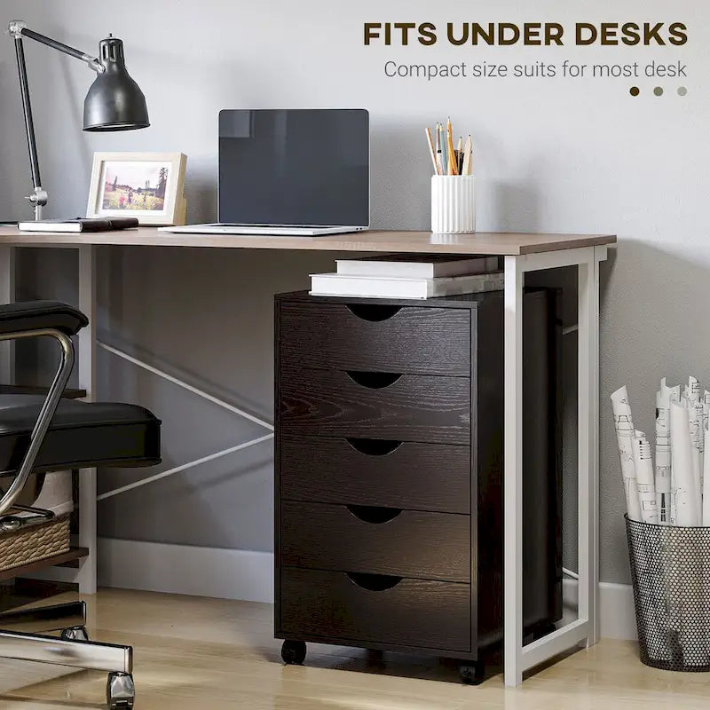 5-Drawer File Cabinet Storage Organizer with Wheels, Brown
