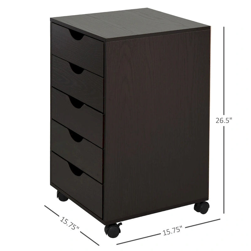 5-Drawer File Cabinet Storage Organizer with Wheels, Brown