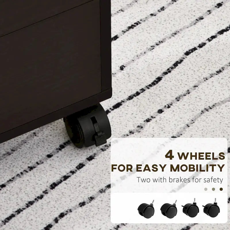 5-Drawer File Cabinet Storage Organizer with Wheels, Brown