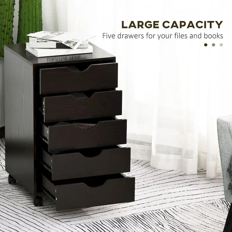 5-Drawer File Cabinet Storage Organizer with Wheels, Brown