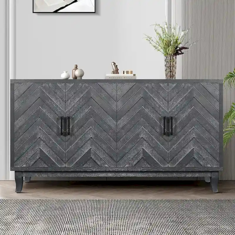 Vintage Style Buffet Cabinet, Lacquered Accent Storage 4 Door Wooden Cabinet, Thickened Sideboard Storage Cabinet