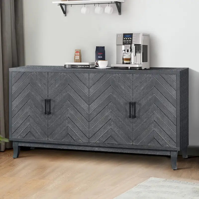 Vintage Style Buffet Cabinet, Lacquered Accent Storage 4 Door Wooden Cabinet, Thickened Sideboard Storage Cabinet