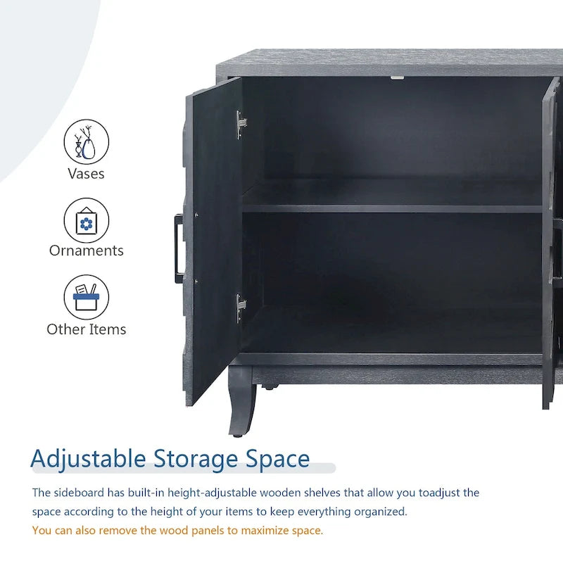 Vintage Style Buffet Cabinet, Lacquered Accent Storage 4 Door Wooden Cabinet, Thickened Sideboard Storage Cabinet