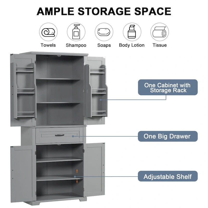 Bathroom Storage Cabinet with Doors and Drawer, Multiple Storage Space, Adjustable Shelf