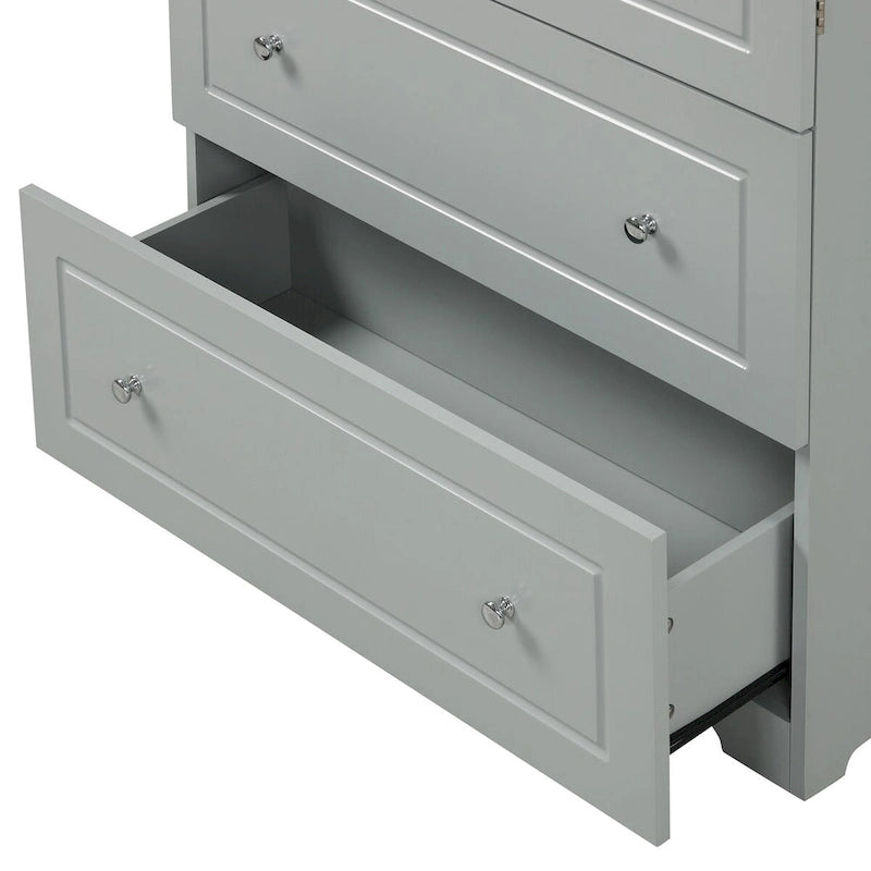 Wide Bathroom Storage Cabinet Freestanding Storage Cabinet with Two Drawers and Adjustable Shelf MDF Board with Painted Finish