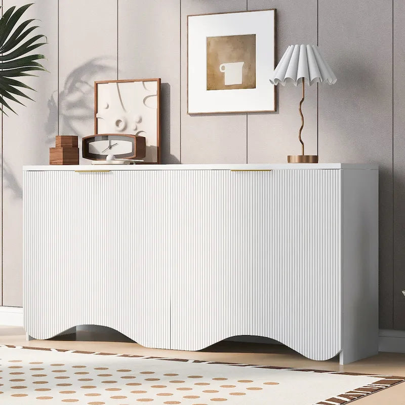 Vertical Stripes and Wavy Design of a Four-Door Cabinet