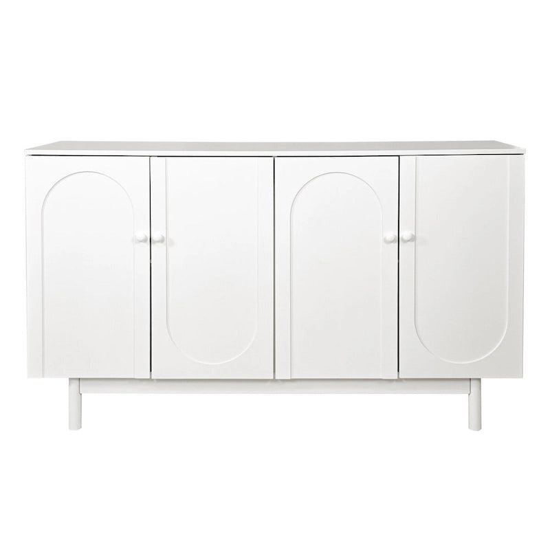 4-Door Intaglio Storage Cabinet with Pine Legs and Solid Wood Pulls
