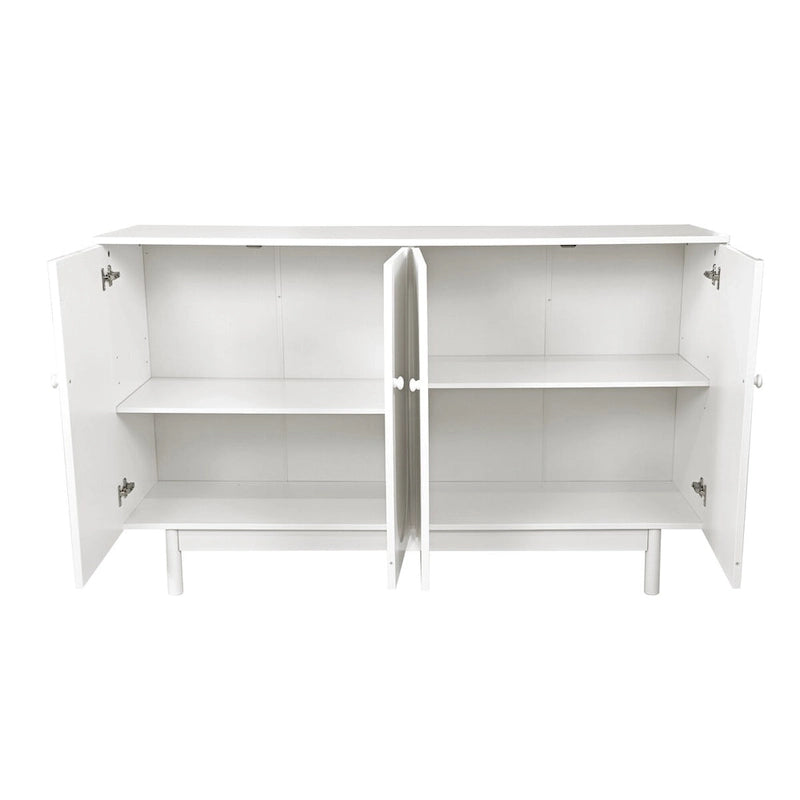4-Door Intaglio Storage Cabinet with Pine Legs and Solid Wood Pulls