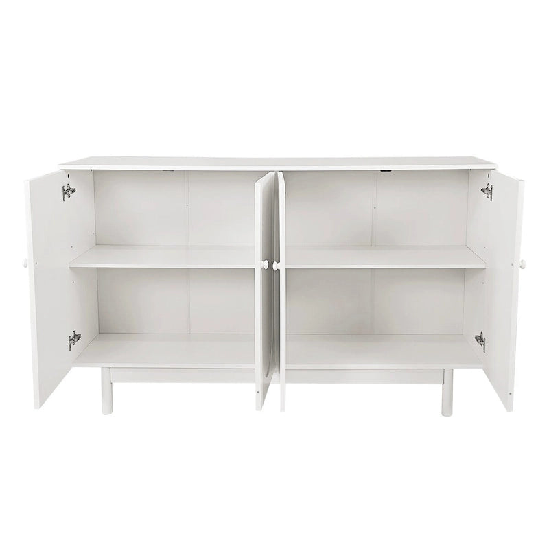 4-Door Intaglio Storage Cabinet with Pine Legs and Solid Wood Pulls