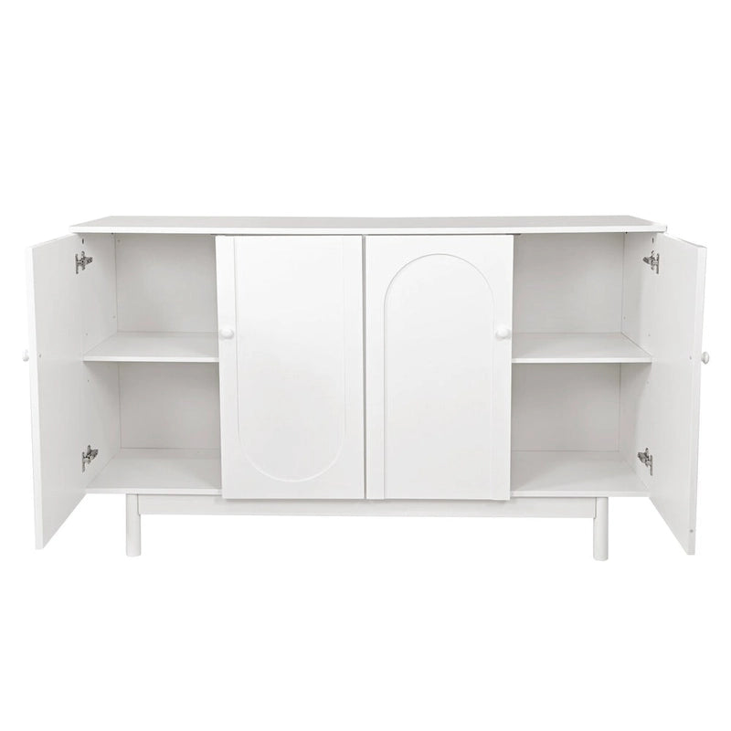4-Door Intaglio Storage Cabinet with Pine Legs and Solid Wood Pulls
