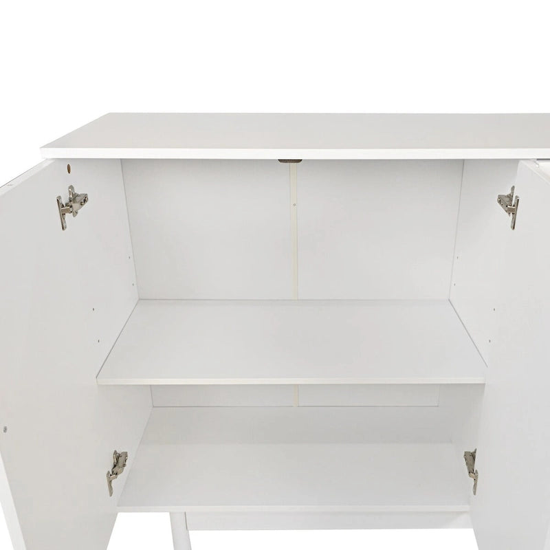 4-Door Intaglio Storage Cabinet with Pine Legs and Solid Wood Pulls